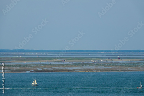 yachts, ships and oyster farms in the ocean bay