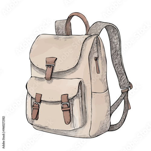 Backpack 2D flat vector illustration, isolated on a white background.