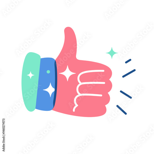 Colorful thumbs up gesture with sparkles  