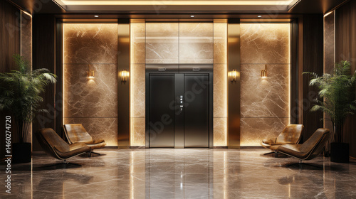 Elevated Elegance: Two Modern Elevators in Hotel Lobby

 photo