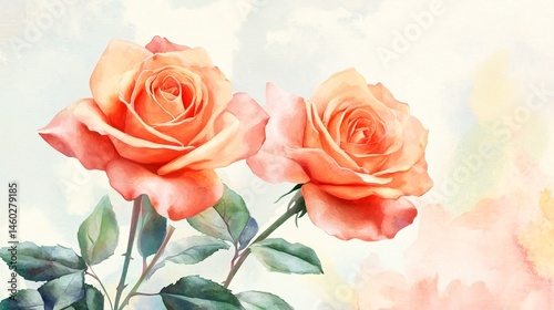 Romantic summer-themed watercolor card with blooming roses and festive vibes