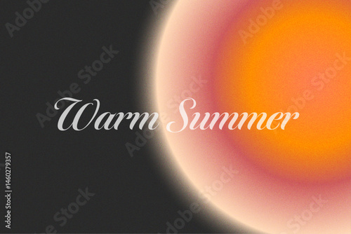 Abstract gradient sphere on dark background with warm summer colors and grainy texture, modern minimalist design element
