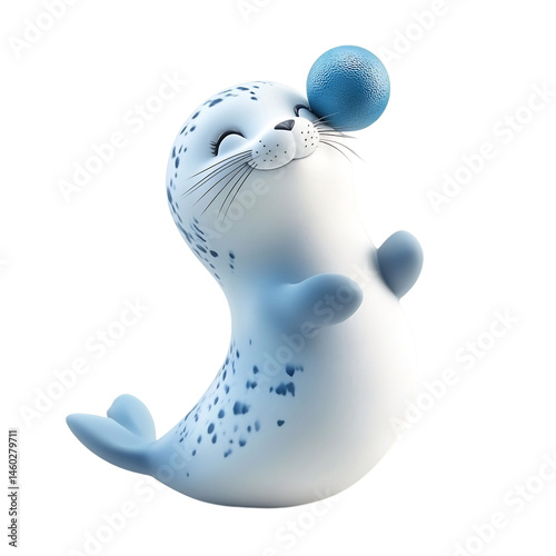 A Cartoon Seal Balancing a Ball on Its Nose Isolated on Transparent Background