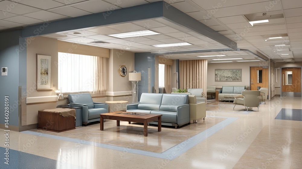 Fototapeta premium Serene Hospital Waiting Area Design Modern Furniture Comfortable Seating