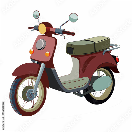 Brown classic scooter. Retro motorbike scooter. Symbolizes urban mobility and sustainable travel. Vector illustration isolated on white background
