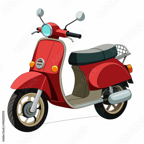 Red scooter. Classic retro motorbike scooter. Symbolizes urban mobility and sustainable travel. Vector illustration isolated on white background