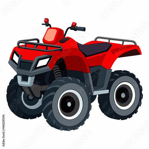Red ATV. Four-wheel all-terrain vehicle. Quad bike  illustration isolated on white background .Side view .Vector