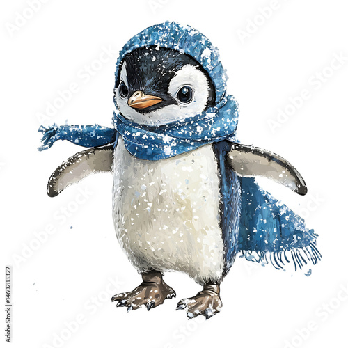Cartoon Penguin Waddling Across Ice Isolated on Transparent Background