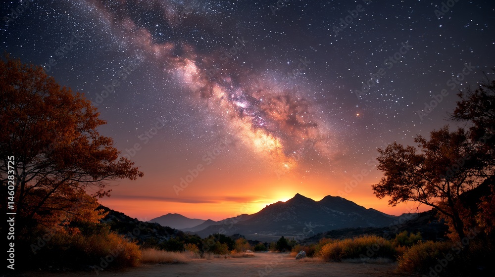 Fototapeta premium Milky Way glows above mountain vista
