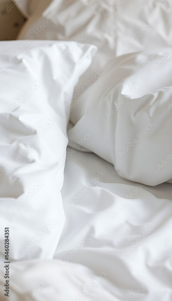 Obraz premium unmade bed with white sheets and pillows