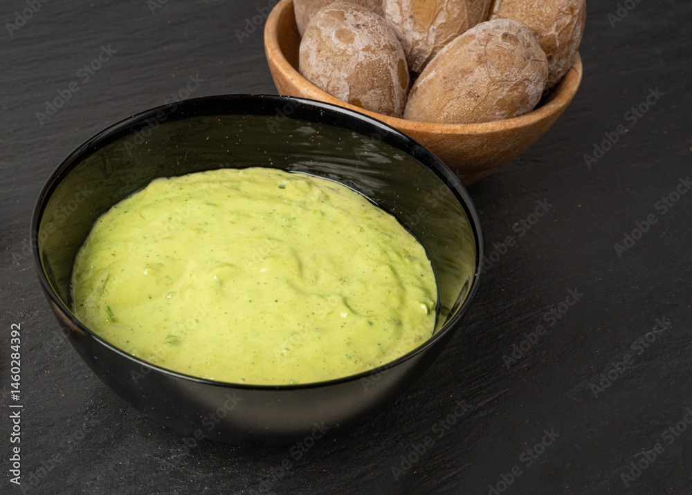 Red mojo rojo and green mojo verde sauces, traditional Tenerife dips, mojo picon dressing Red mojo rojo and green mojo verde sauces, traditional Tenerife dips, mojo picon dressing