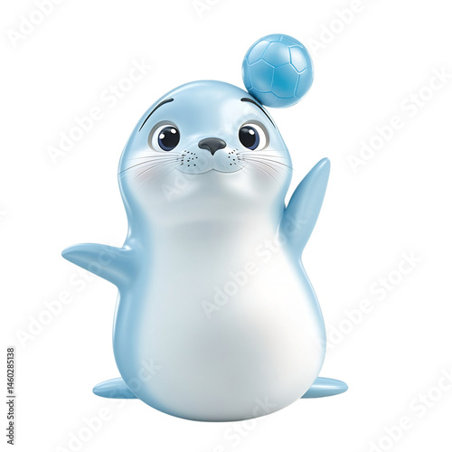 A Cartoon Seal Balancing a Ball on Its Nose Isolated on Transparent Background