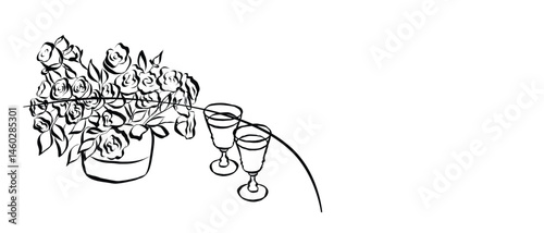 Hand drawn coquette dinner doodles. Vintage cute symbols with la dolce vita aesthetic in simple crayon and sketch style. Trendy art for menus and wedding invitations. Outline vector illustration