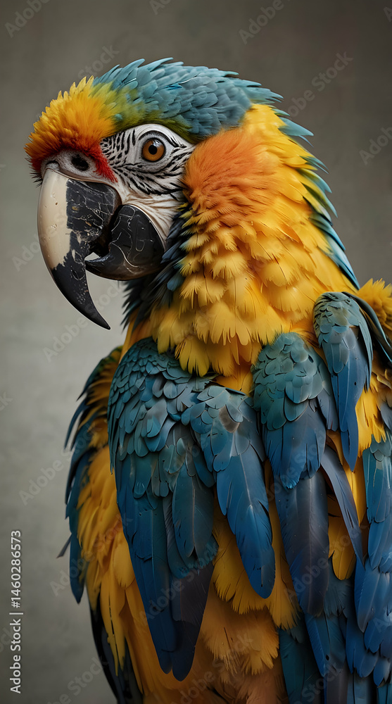 Fototapeta premium Close-Up of Blue-and-Yellow Macaw with Eye Detail