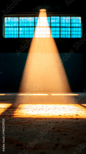Dust Particles Illuminated by Spotlight Beam on Dark Floor