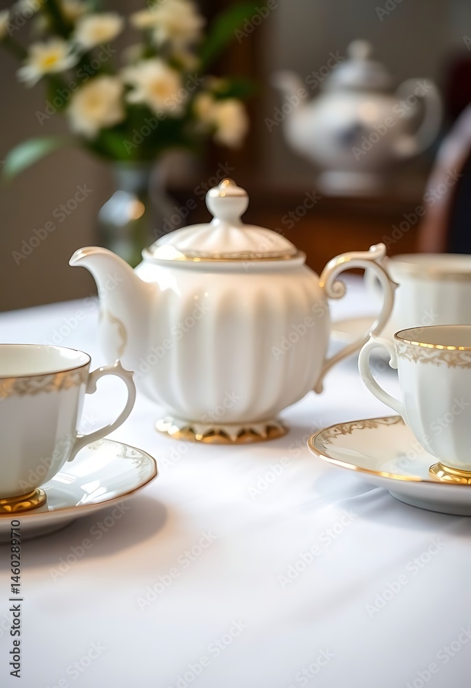 Fototapeta premium white table topped with two cups and saucers