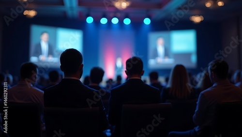 Attending professional conference with presentations and engaging speakers photo