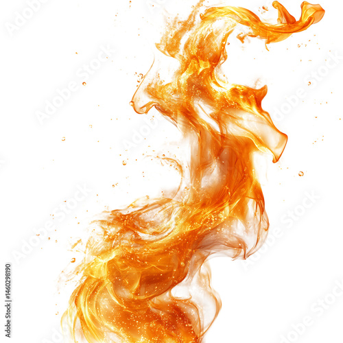 Swirling Flame from Bonfire Liquid Splash Isolated on Transparent Background