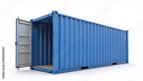 Open Blue Shipping Container: Empty Cargo Box for Global Trade and Logistics, Warehouse, Industrial Transportation