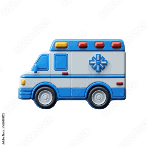 Volumetric illustration of an ambulance featuring distinct colors and design elements for educational purposes