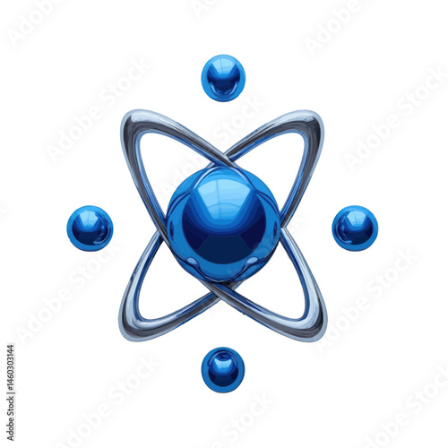 Volumetric illustration of an atom symbol representing atomic structure and bonding in science