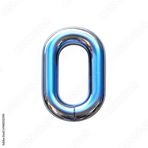 Volumetric illustration of a shiny blue number zero shape reflecting light and showing depth in modern design