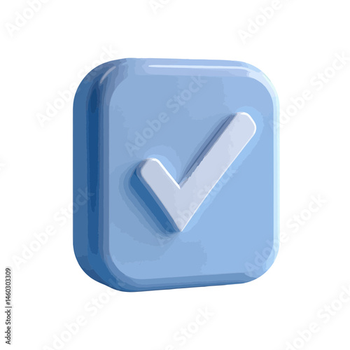 Volumetric illustration of a checked checkbox representing confirmation and approval