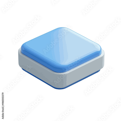 Stylish volumetric illustration of a soft blue square button with smooth edges and a glossy finish