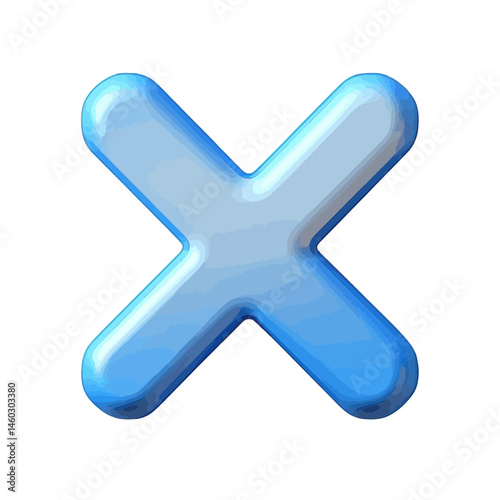 Colorful volumetric illustration of a simple blue cross shape on a white background showcasing smooth textures and shadows