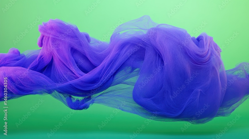 Ethereal dance of purple pigments suspended in a vivid emerald sea Ethereal dance of purple pigments suspended in a vivid emerald sea