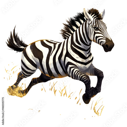 A Cartoon Zebra Galloping Through Grass Isolated on Transparent Background