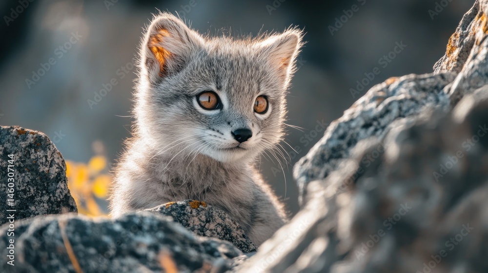Intriguing gaze of a caracal kitten amidst rocky outcroppings wildlife Intriguing gaze of a caracal kitten amidst rocky outcroppings wildlife