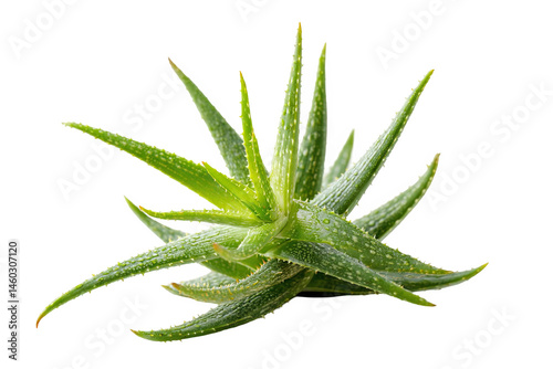 Fresh green aloe vera plant with water droplets isolated on spa life flora on transparent background
