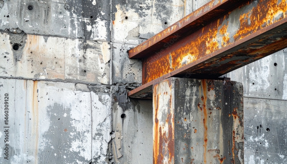 rusty metal beam against weathered concrete an industrial architectural detail rusty metal beam against weathered concrete an industrial architectural detail