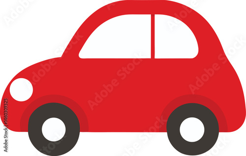 cute toy style red compact car flat cartoon illustration.