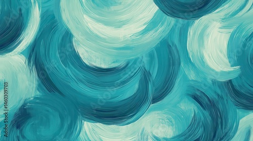 Abstract swirling teal and off-white paint strokes.
