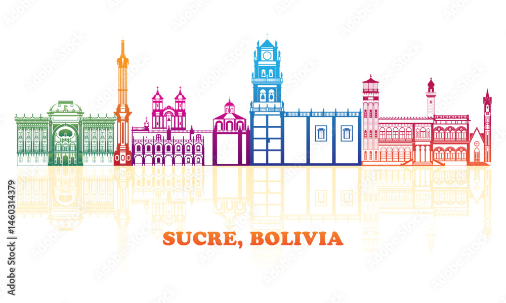 Colourfull Skyline panorama of town of Sucre, Bolivia - vector illustration