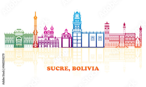 Obraz na płótnie Colourfull Skyline panorama of town of Sucre, Bolivia - vector illustration w salonie