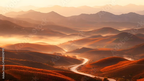 Sunrise over a winding mountain road.