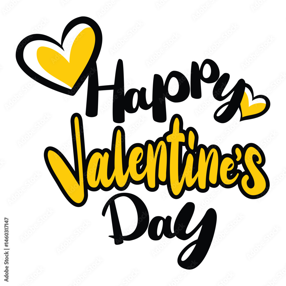 Fototapeta premium Valentine’s Day Text Graphic. Romantic Scene, Love Symbols Vector.