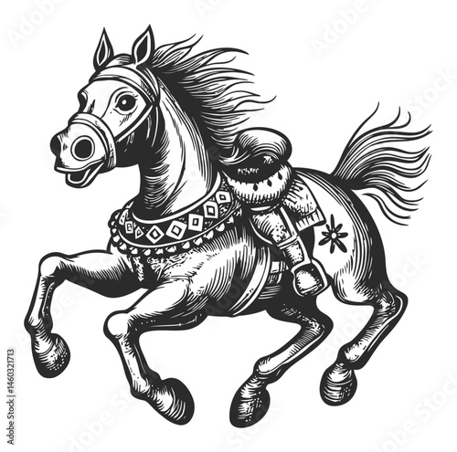 Vintage Illustration of a Galloping Horse with a Child Rider