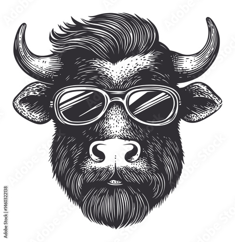 Stylish Bull with Sunglasses in Vintage Comic Book Style Illustration