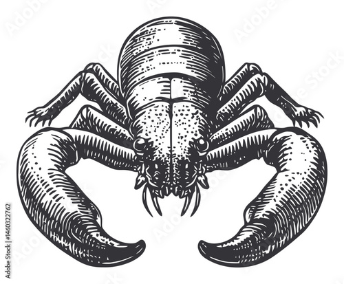 Vintage Crab Illustration with Detailed Anatomy and Design Elements