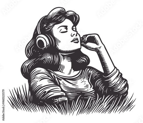 Young Woman Enjoying Music with Headphones in Relaxing Atmosphere