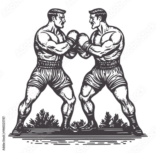 Vintage Boxing Illustration of Two Fighters Preparing to Duel