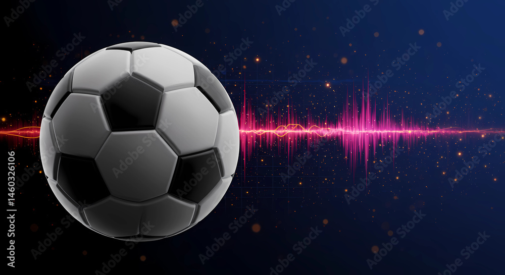 Naklejka premium Football, on a digital background, with a pink and red wave displayed horizontally