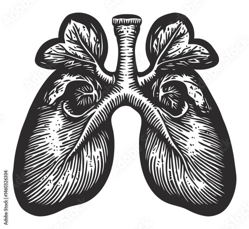 Vintage Illustration of Human Lungs with Detailed Line Work