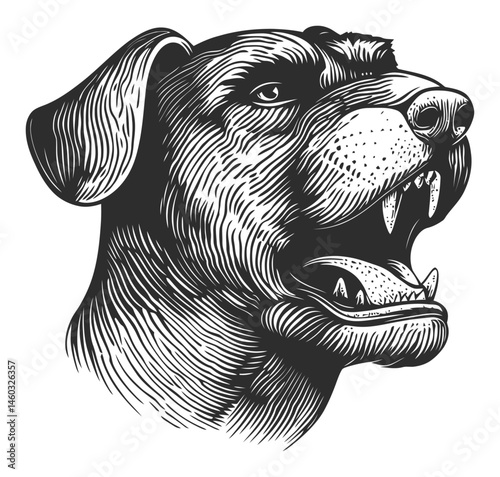 Detailed Illustration of a Fierce Dog Head with Engaged Expression