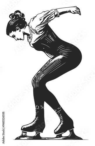 Artistic Illustration of a Female Figure Skater in Dynamic Pose