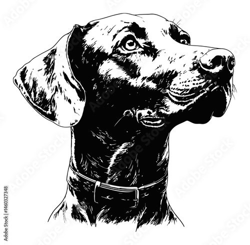 Detailed Illustration of a Black Dog with Collar and Expressive Eyes